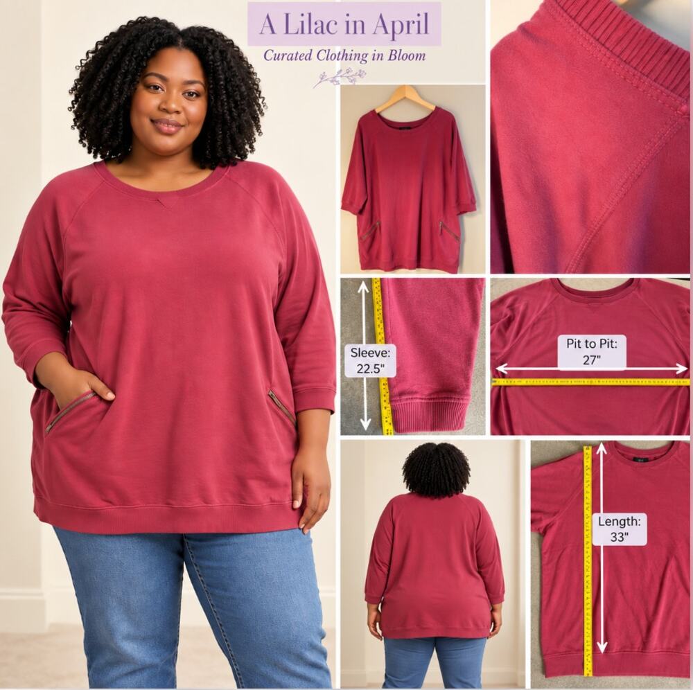 Ellos Muted Brick Red Plus Size Zipper Pocket Sweatshirt Tunic